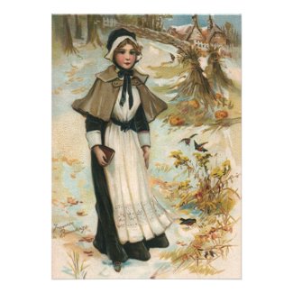 Thanksgiving Day Greetings with a Pilgrim Woman Custom Announcement