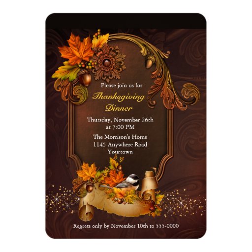 Thanksgiving Dinner with Autumn Leaves Custom Invites (front side)