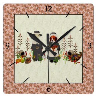 Thanksgiving Dogs Square Wall Clocks