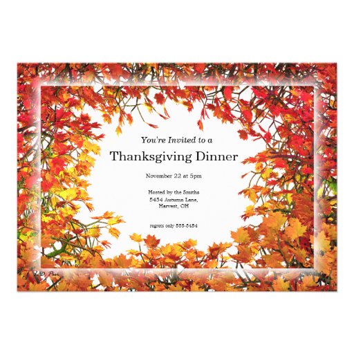 Thanksgiving Fall Tree Circle Personalized Invites (front side)
