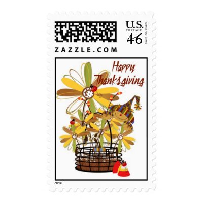 Thanksgiving Flower Basket Postage Stamps