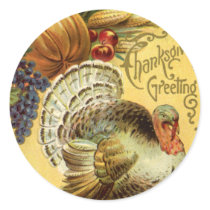 Thanksgiving Greeting with a Turkey Round Sticker