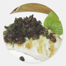 Thanksgiving Grilled Cod Fig Taupenade Round Sticker