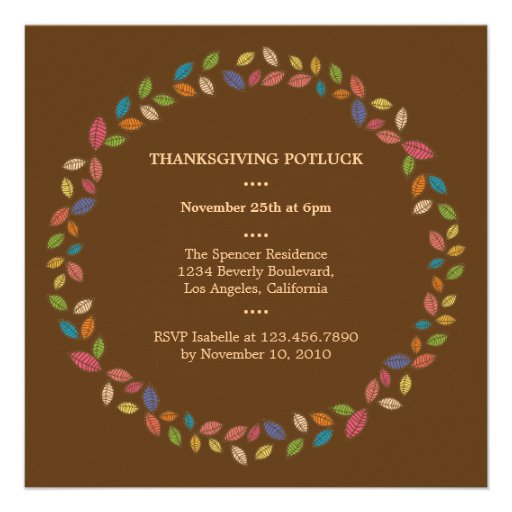 Thanksgiving Harvest Leaves Potluck Party Personalized Invitations (front side)