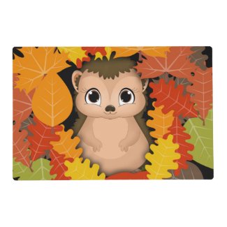 Thanksgiving Hedgehog And Leaf Placemat Laminated Place Mat