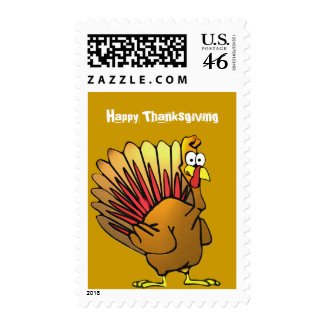 Thanksgiving Leaves and Cute Turkey Postage stamp