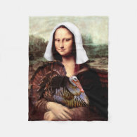 Thanksgiving Mona Lisa Pilgrim Fleece Blanket