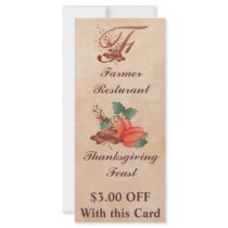 Thanksgiving Monogram F Rack Card /Resturant