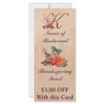 Thanksgiving Monogram K Rack Card /Resturant