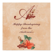 Thanksgiving Monogram Letter A Poster Change name posters