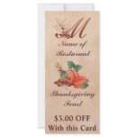 Thanksgiving Monogram M Rack Card /Resturant