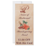 Thanksgiving Monogram P Rack Card /Resturant