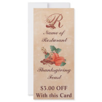 Thanksgiving Monogram r Rack Card /Resturant rack cards