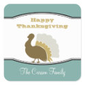 Thanksgiving potluck blue brown turkey day tag sticker