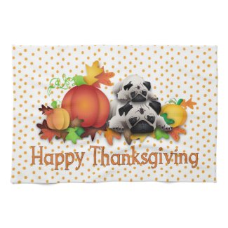 Thanksgiving Pugs and Pumpkins Gifts, Tees Kitchen Towel