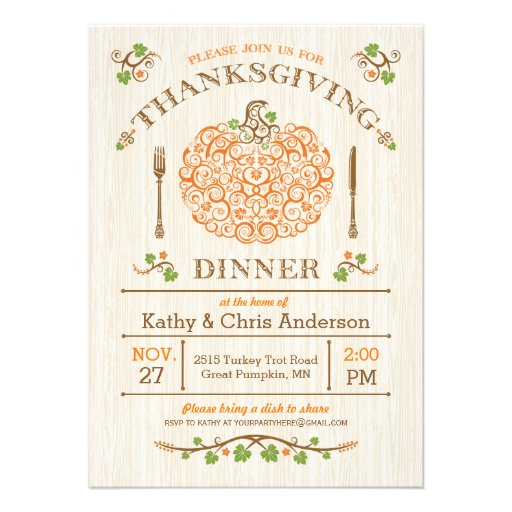 Thanksgiving Pumpkin Invitation I (front side)