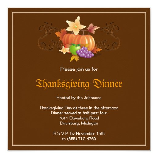 Thanksgiving Pumpkins Fruits Leaves Classic Personalized Invite