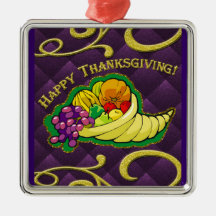 Thanksgiving Quilted Glitter Cornucopia Christmas Tree Ornaments