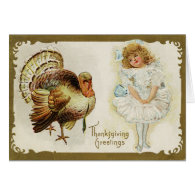 Thanksgiving Turkey and Girl Greeting Card