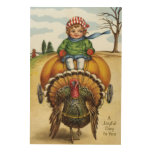Thanksgiving Turkey Boy Riding Pumpkin Wood Canvases