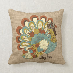 Thanksgiving Turkey on faux Burlap Pillow