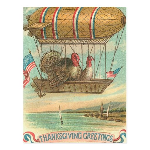 Thanksgiving Turkeys in a Blimp Postcard