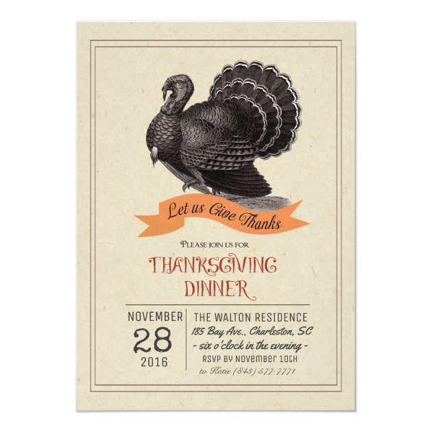 Thanksgiving Vintage Turkey Invitation (front side)