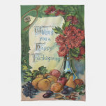 Thanksgiving Wishbone Fruit Vase Flowers Kitchen Towels
