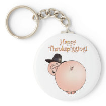"Thankspigging" Funny Cartoon Pig Thanksgiving Key Chain