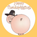 "Thankspigging" Funny Cartoon Pig Thanksgiving stickers
