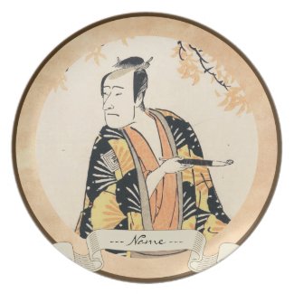 The Actor Ichikawa Komazo Holding a Smoking Pipe Dinner Plate