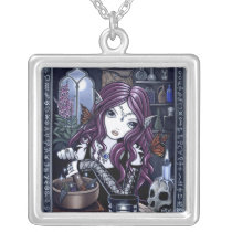 alchemist, gothic, spells, potion, fairy, fae, faerie, faeries, fairies, fantasy, skull, myka, jelina, mika, art, elves, Necklace with custom graphic design