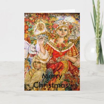 The angel of the poinsettia., Merry Christmas. Card