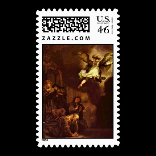 The Angel Raphael Leaving The Family Of Tobit. Postage Stamp