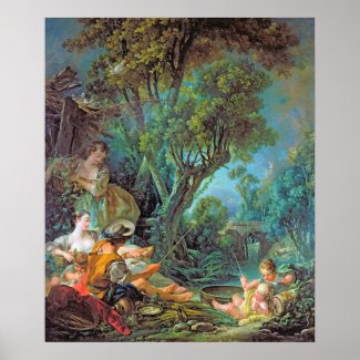 The Angler Boucher Francois rococo scene painting Poster