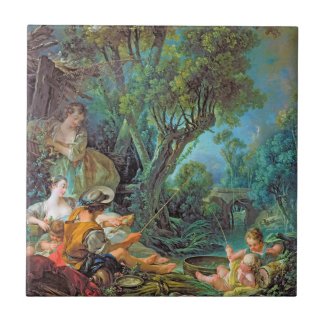 The Angler Boucher Francois rococo scene painting Tiles