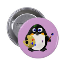 "The Artist" -- Cute Painter Penguin buttons