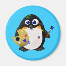 "The Artist" -- Cute Painter Penguin Refrigerator Magnets