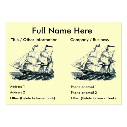 The Bark "Florida" Sailing Ship Bookmark Business Card Templates
