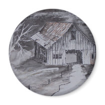 THE BARN folk art country painting drawing magnets