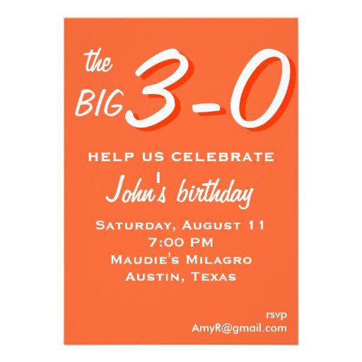 the big 3-0 30th birthday invitation (front side)