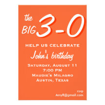 the big 3-0 thirtieth birthday invitation