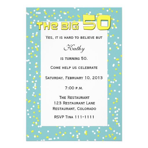 "The BIG 50" 50th Birthday Invitation -- Confetti