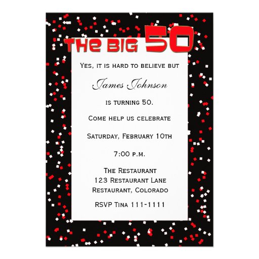"The BIG 50" 50th Birthday Invitation on Black