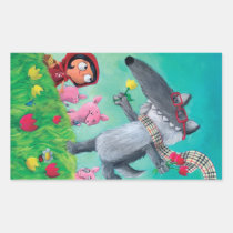 artsprojekt, big bad wolf, fairy tale, red riding hood, three little pigs, wolf, red cap, red hood, friendly wolf, pigs, grimm&#39;s fairy tales, happy wolf, friandly tale, hipster, hippie, children illustration, Klistermærke med brugerdefineret grafisk design