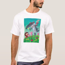 artsprojekt, big bad wolf, fairy tale, red riding hood, three little pigs, wolf, red cap, red hood, friendly wolf, pigs, grimm&#39;s fairy tales, happy wolf, friandly tale, hipster, hippie, children illustration, T-shirt/trøje med brugerdefineret grafisk design