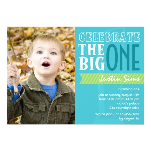 The Big One - Blue Birthday Invitation (front side)