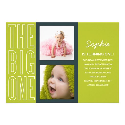 THE BIG ONE IN GREEN  | FIRST BIRTHDAY INVITATION