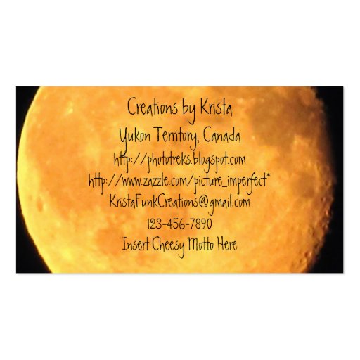 The Big Yellow Moon; Yukon Territory, Canada Business Card Templates (back side)