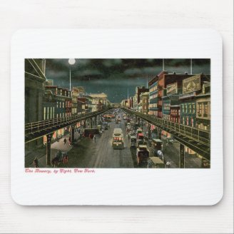 The Bowery, by Night, New York. Vintage. Mousepad